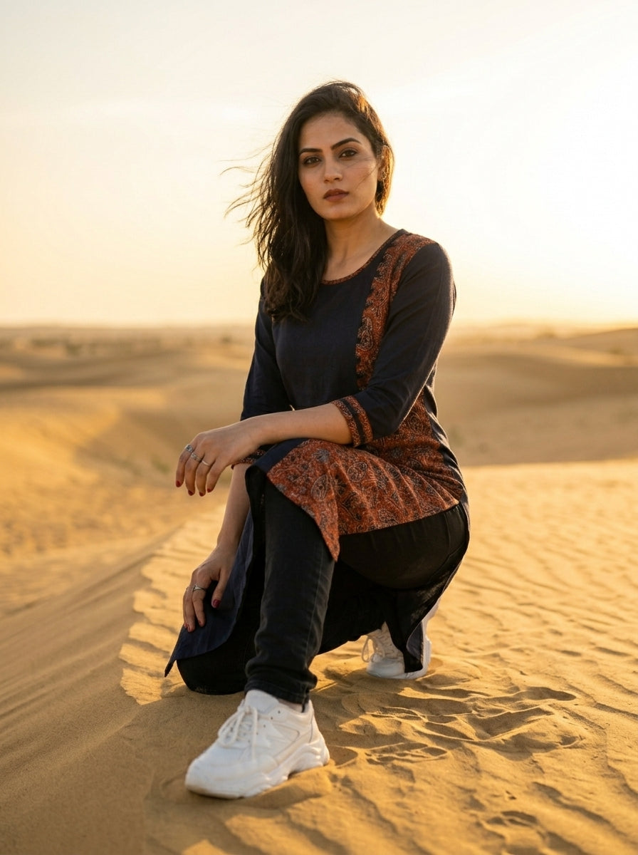 Heritage Vibe-Sustainable Hand Block Ajrakh Kurti