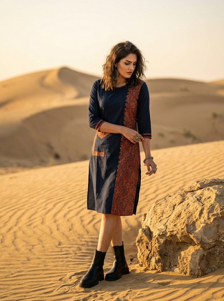 Heritage Vibe-Sustainable Hand Block Ajrakh Kurti