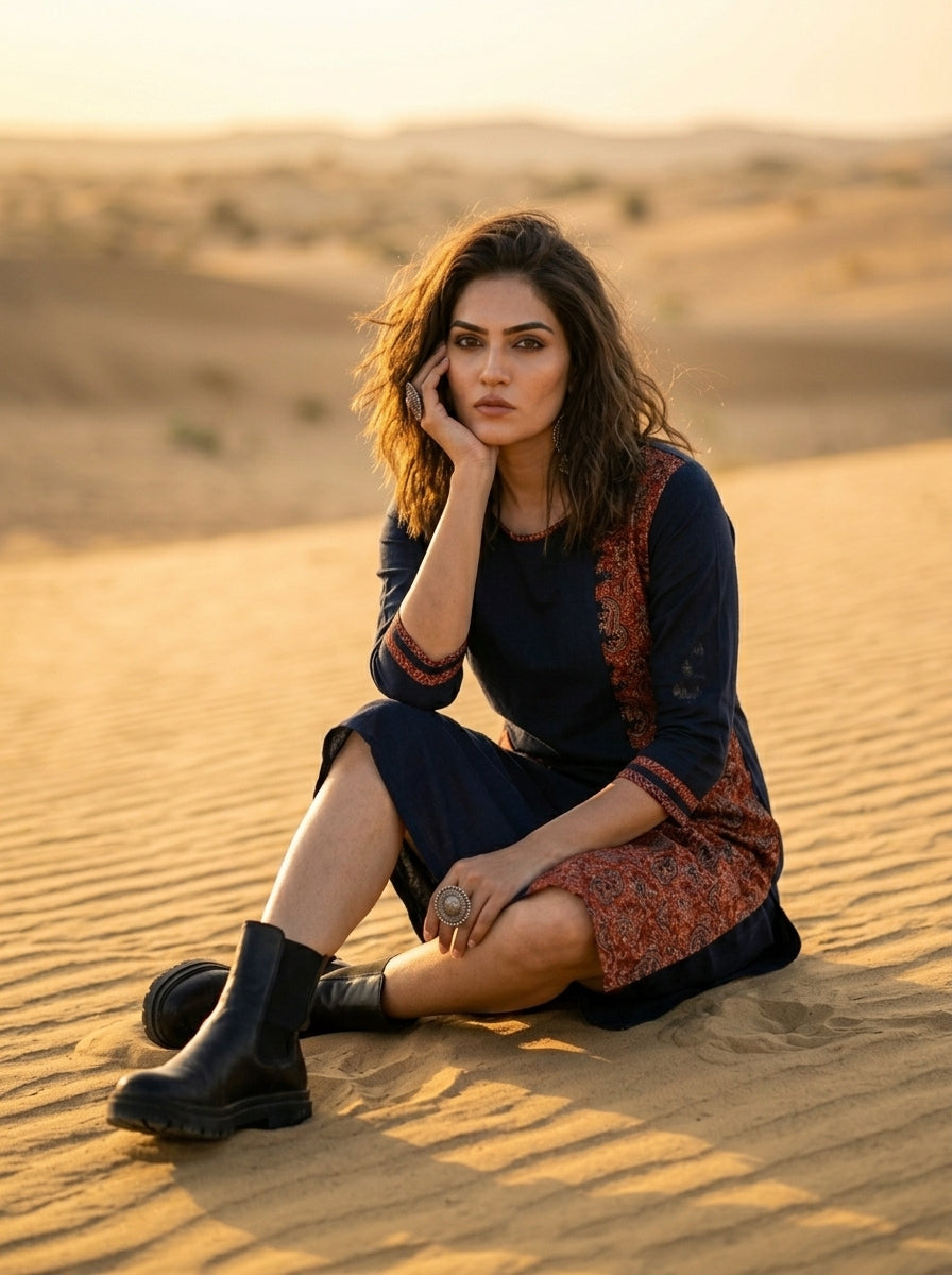Heritage Vibe-Sustainable Hand Block Ajrakh Kurti