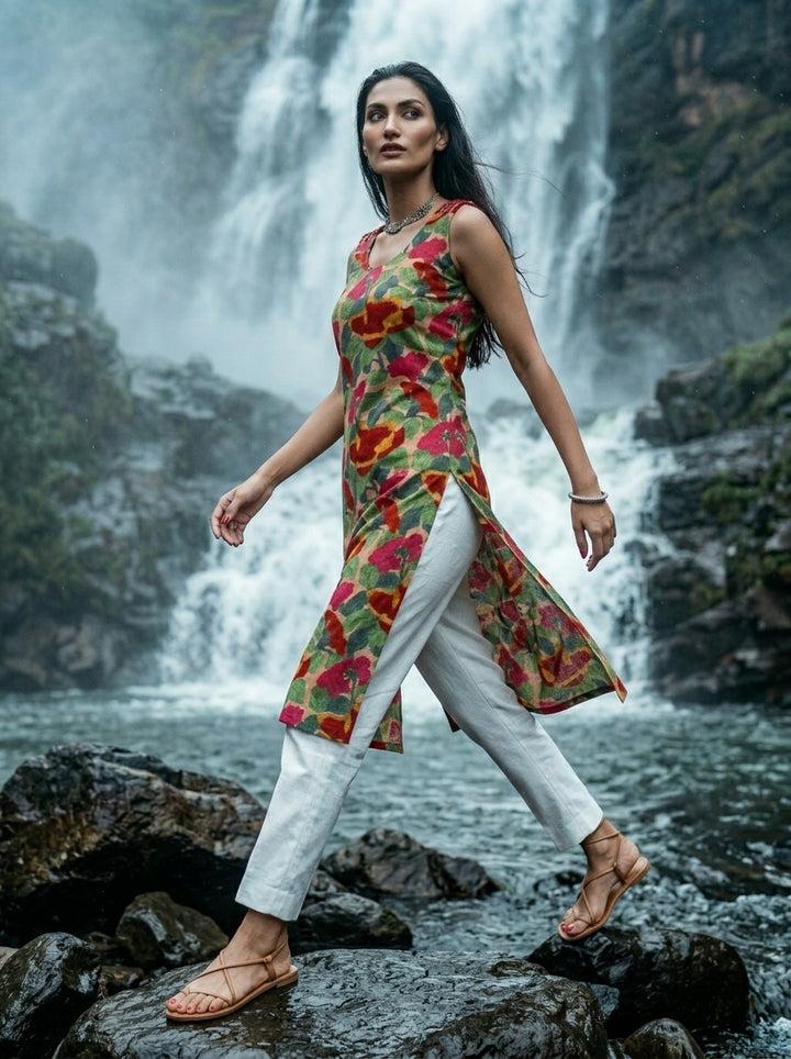 Noir Nova - Rapid Printied  Pure Sustainable  Kurti (With Braided Strap)