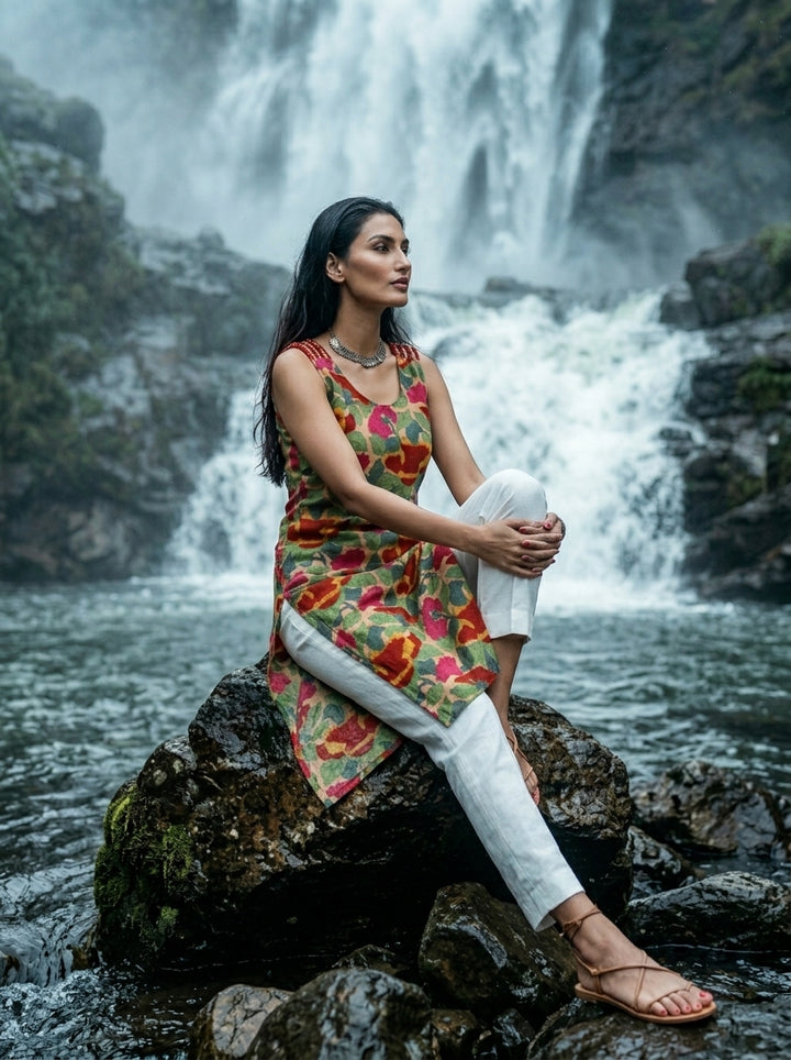 Noir Nova - Rapid Printied  Pure Sustainable  Kurti (With Braided Strap)