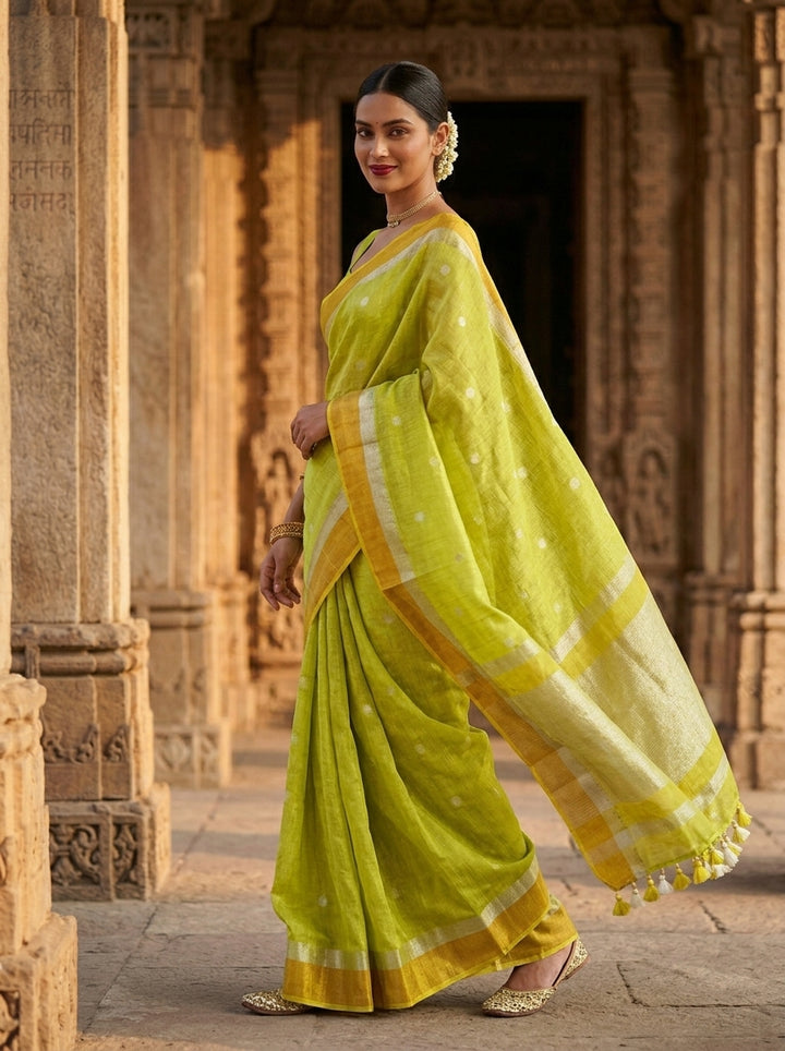 Pearl Weave Tissue Linen Saree (green)