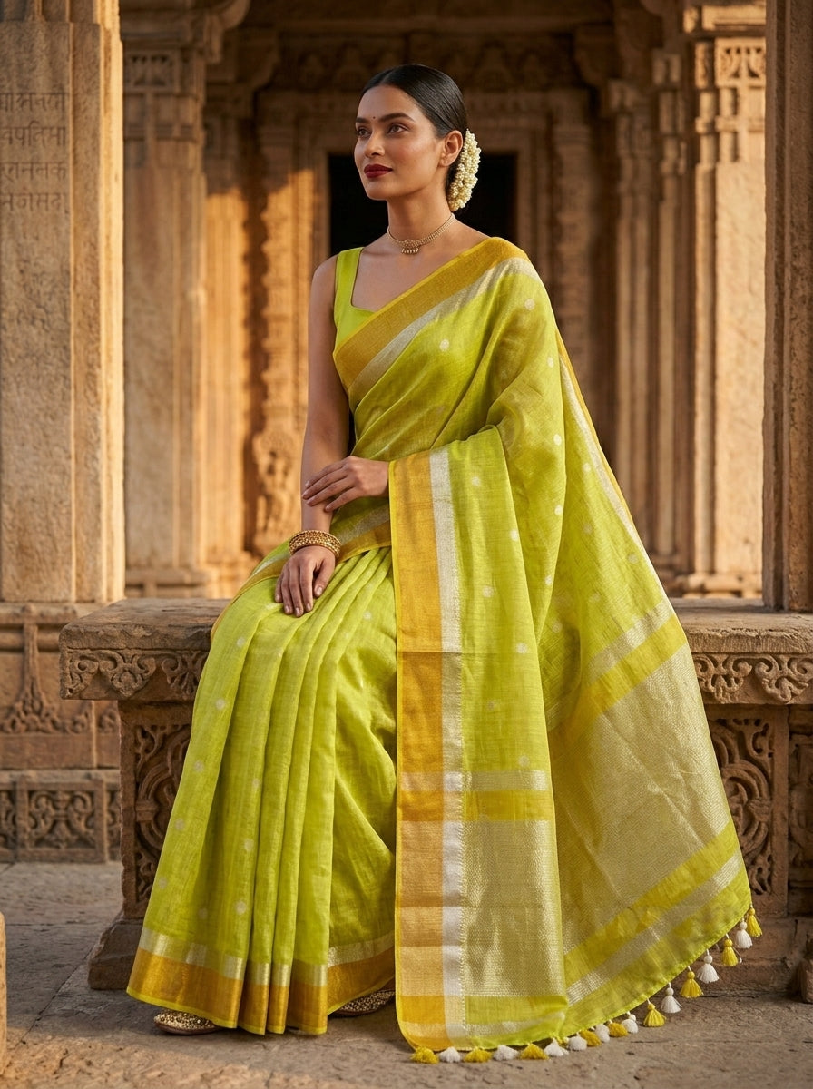 Pearl Weave Tissue Linen Saree (green)
