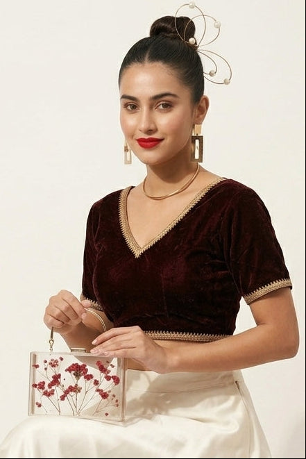 Classic Maroon V-Neck Zari Blouse