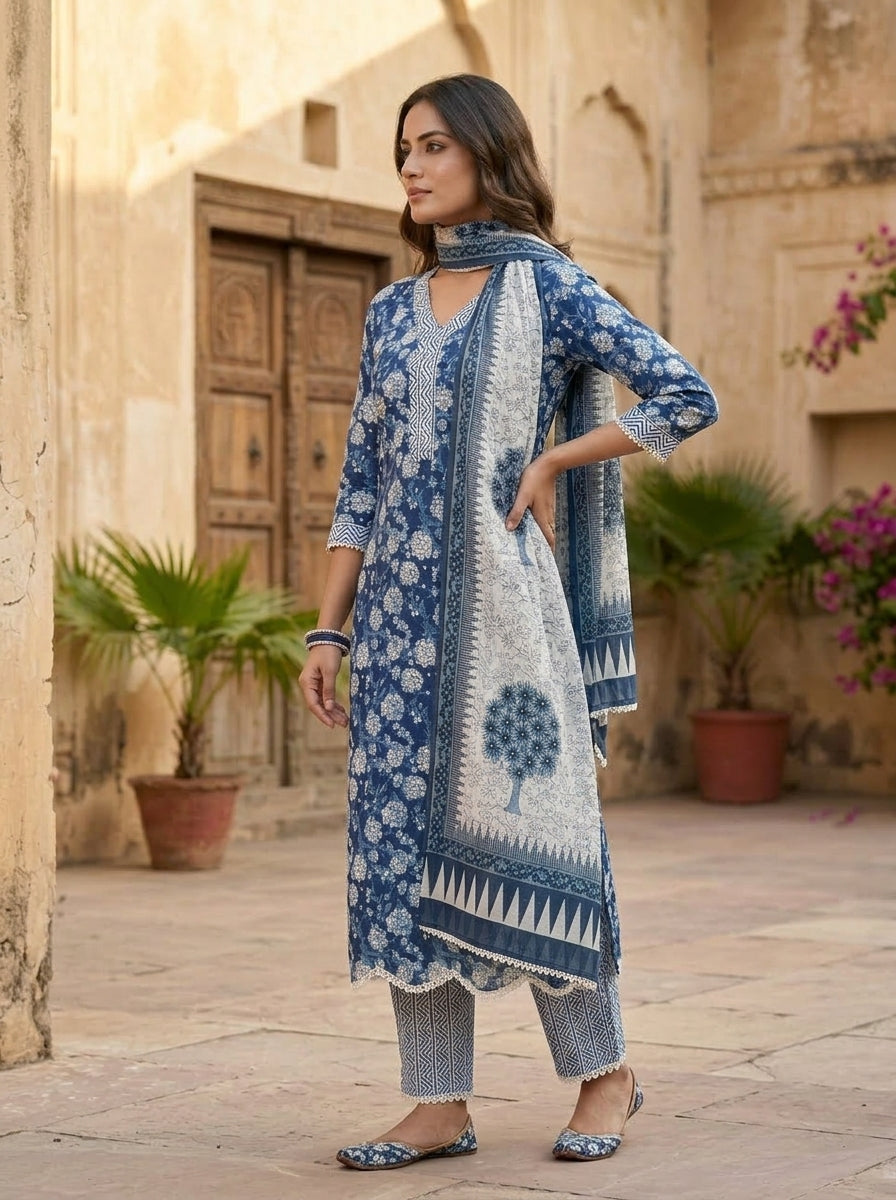 Blue Floral Suit Set