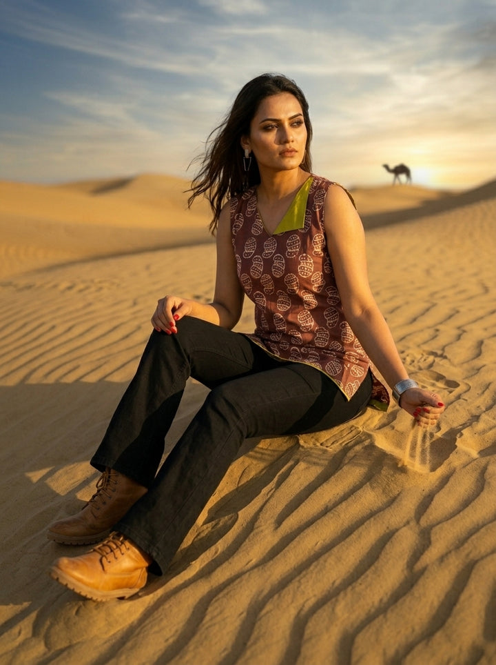 Smartness freak -Sustainable Bagru Print Ethnic Top