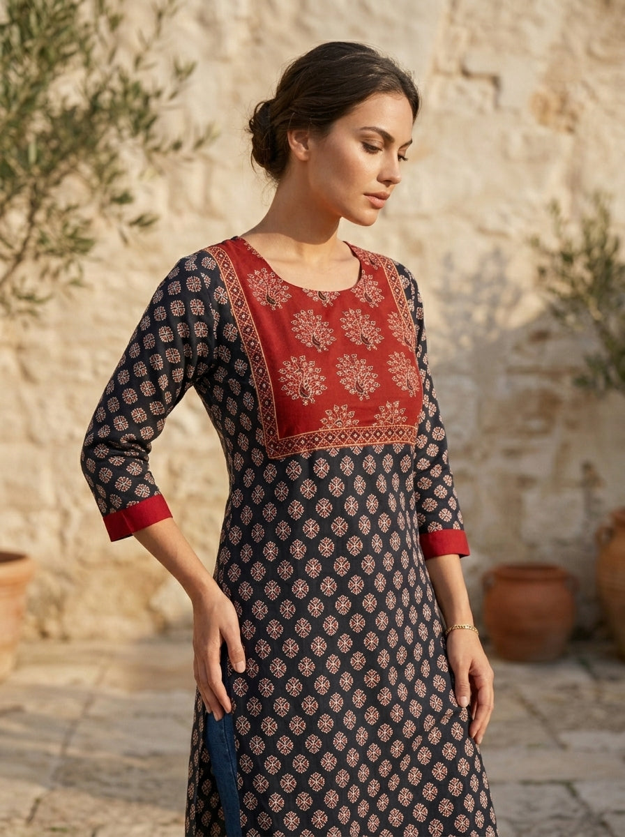 Rangrez Ajrakh Kurti(Only Kurti)