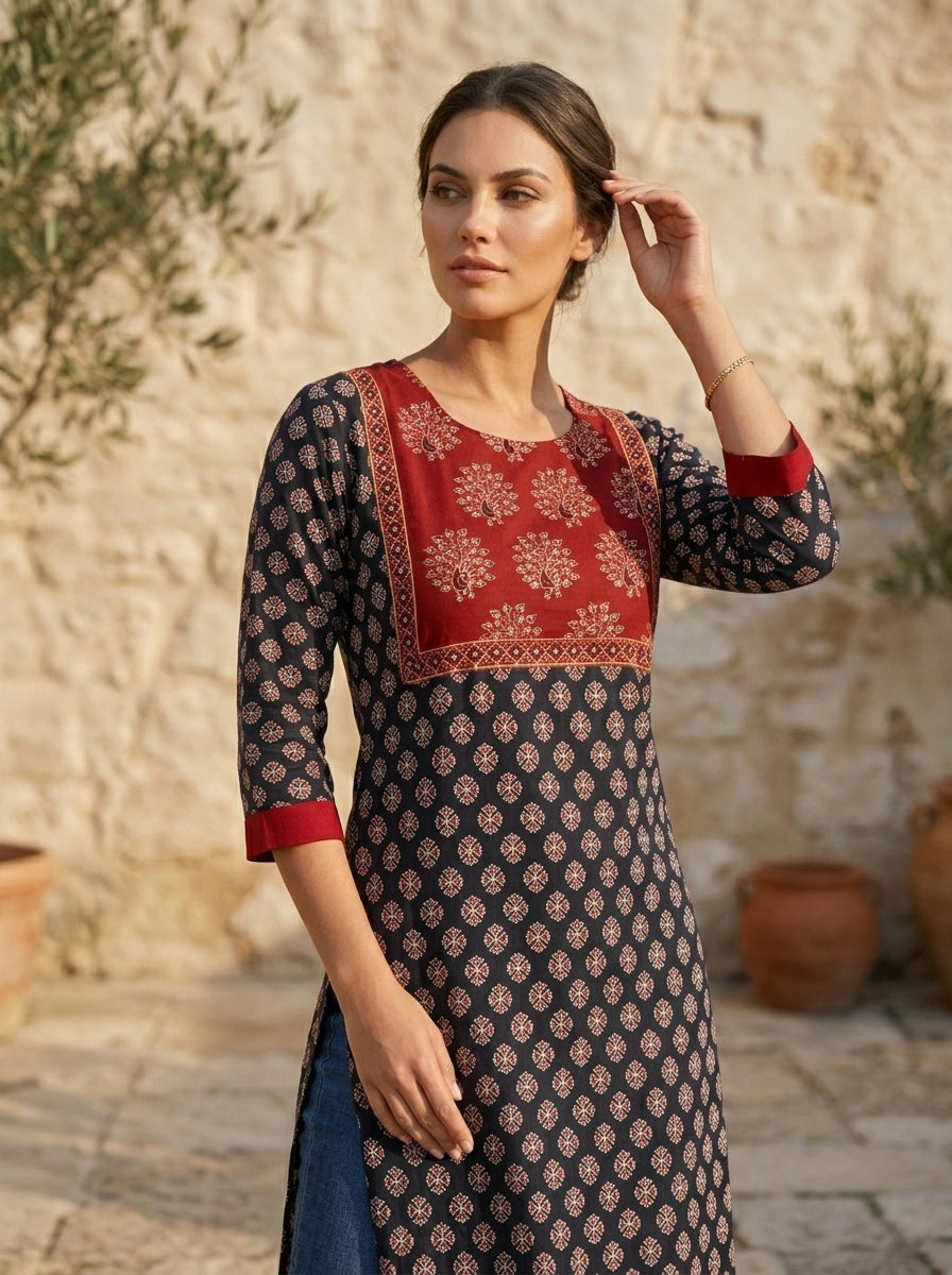 Rangrez Ajrakh Kurti(Only Kurti)