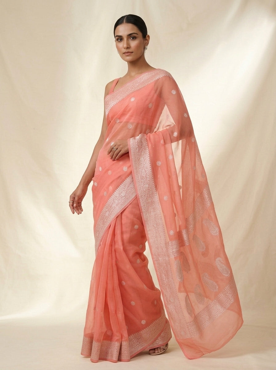 The Silver Heirloom – Khaddi Chiffon Banarasi Saree