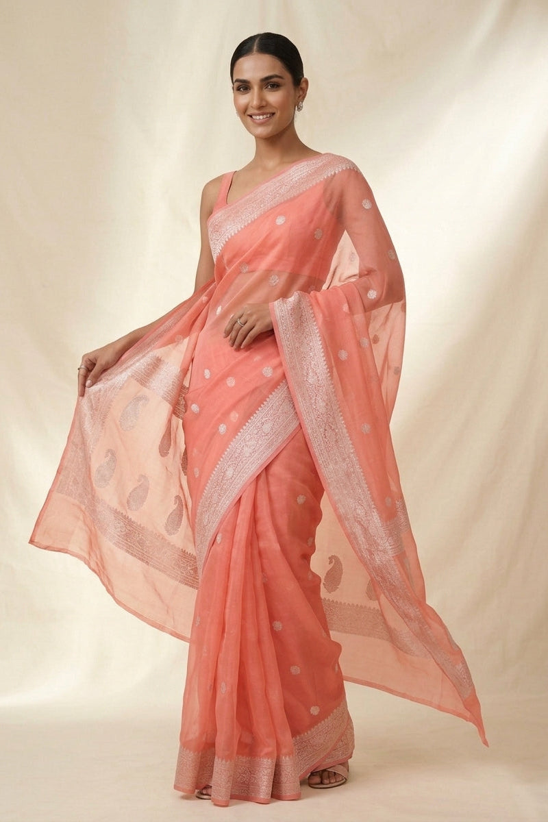 The Silver Heirloom – Khaddi Chiffon Banarasi Saree