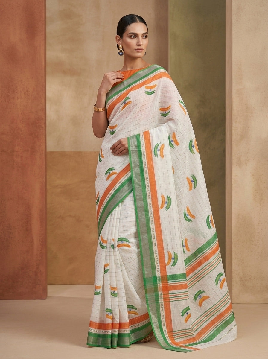 Tiranga Grace Semi Linen Saree (Independence Day Special)