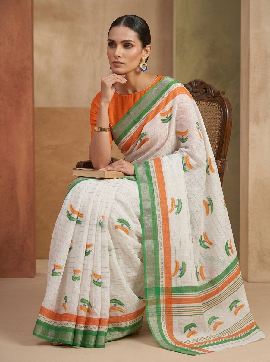 Tiranga Grace Semi Linen Saree (Independence Day Special)
