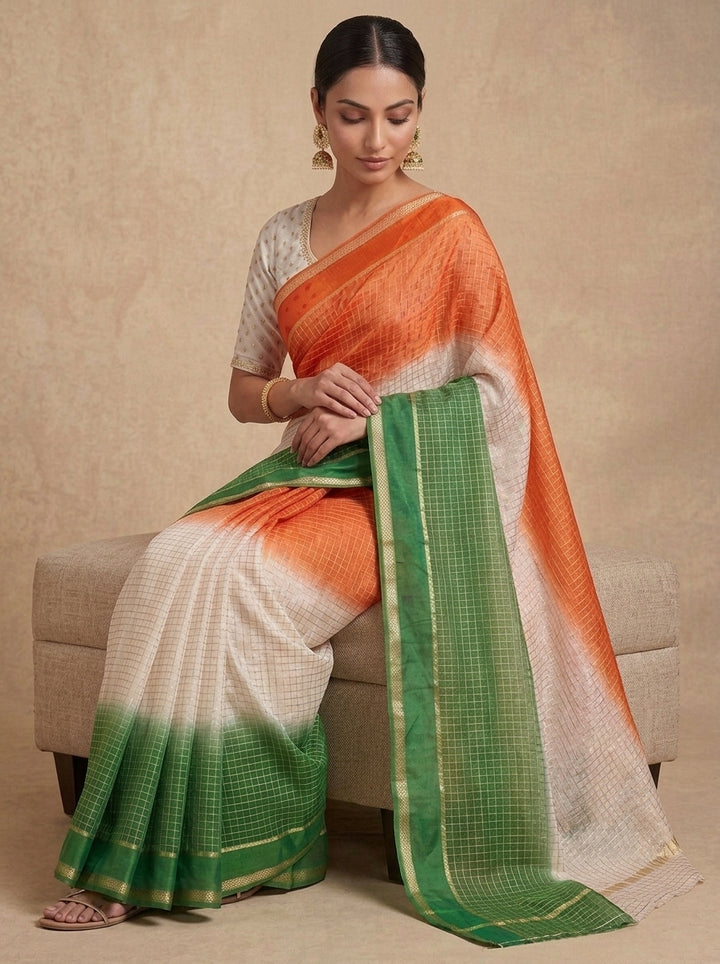 The Freedom Weave – Independence Day Special Viscose Zari Check Saree