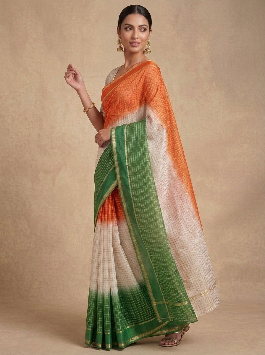 The Freedom Weave – Independence Day Special Viscose Zari Check Saree
