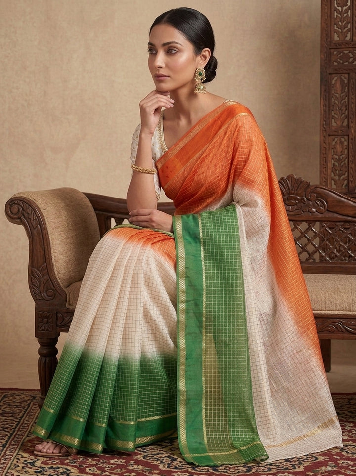 The Freedom Weave – Independence Day Special Viscose Zari Check Saree