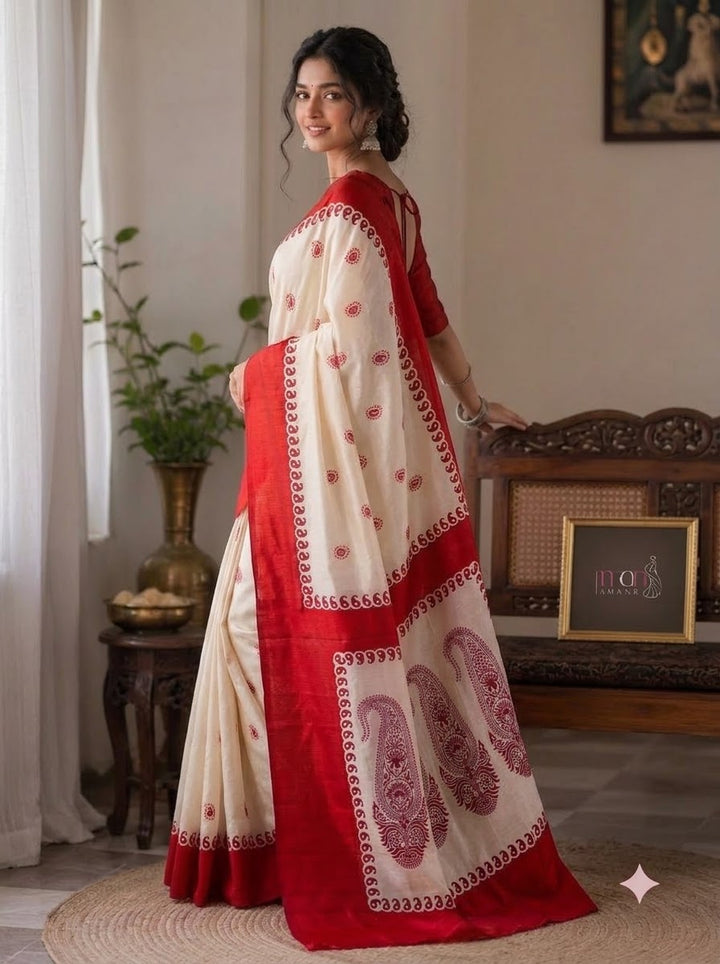 Ranga Shubhra Traditional Semi Tussar Silk Saree