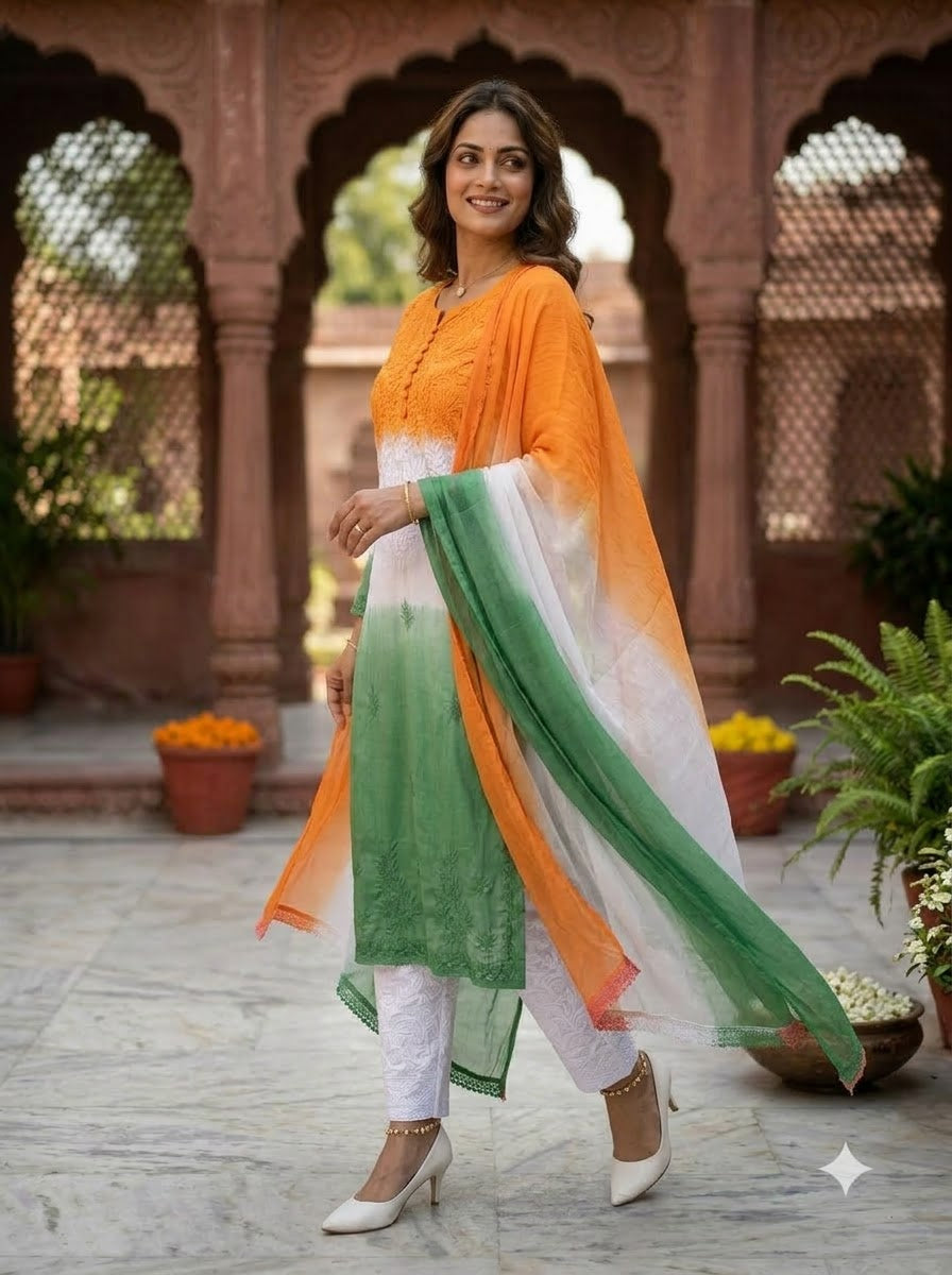 Special Tiranga Chikankari Kurti Set