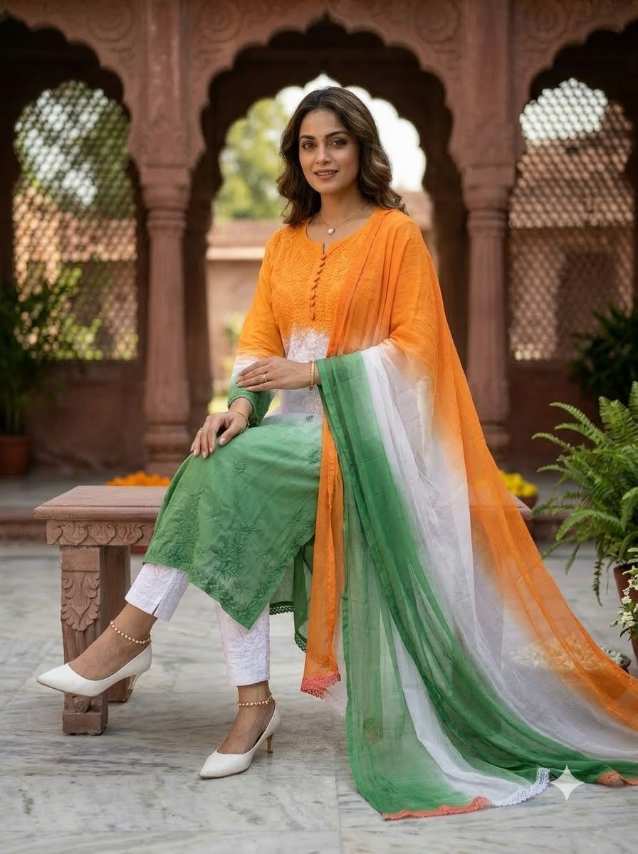 Special Tiranga Chikankari Kurti Set