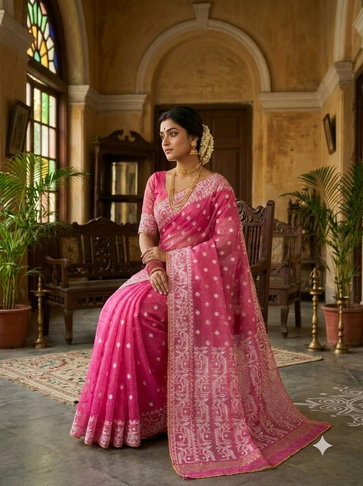 Sonar Alo  Katdana Jamdani Saree(Golapi)