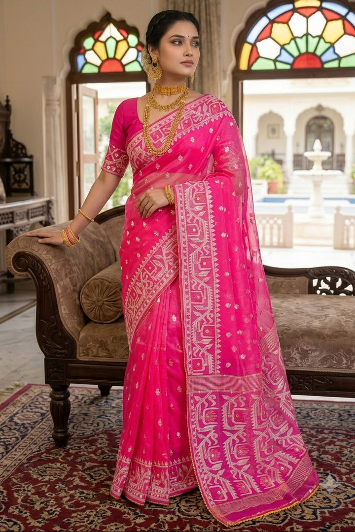 Sonar Alo  Katdana Jamdani Saree(Dark Golapi)