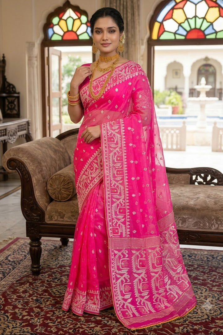 Sonar Alo  Katdana Jamdani Saree(Dark Golapi)