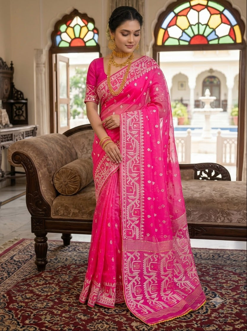 Sonar Alo  Katdana Jamdani Saree(Dark Golapi)