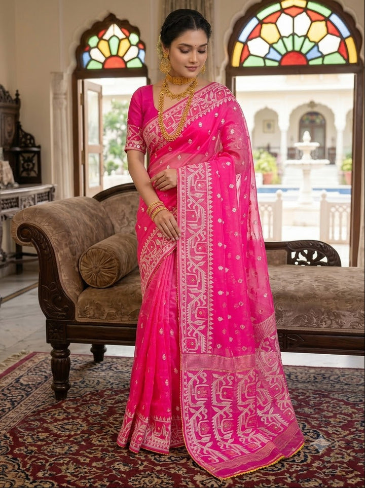 Sonar Alo  Katdana Jamdani Saree(Dark Golapi)