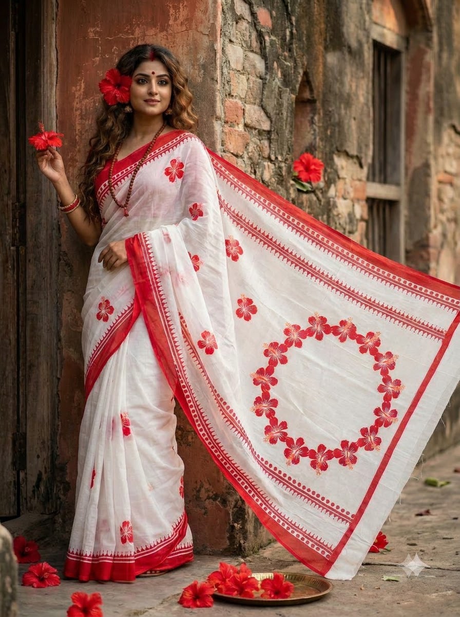 Debi Aradhana Mul Cotton Saree with Print Work