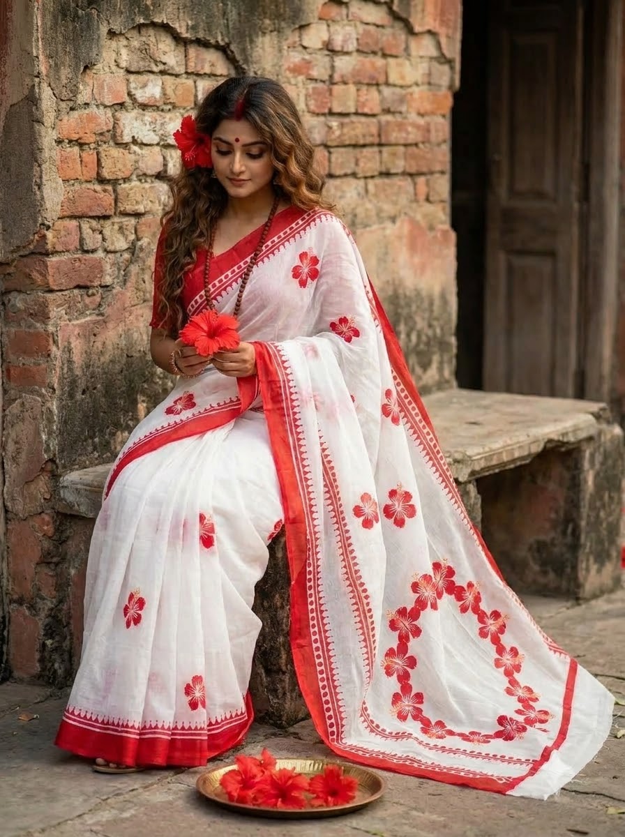 Debi Aradhana Mul Cotton Saree with Print Work