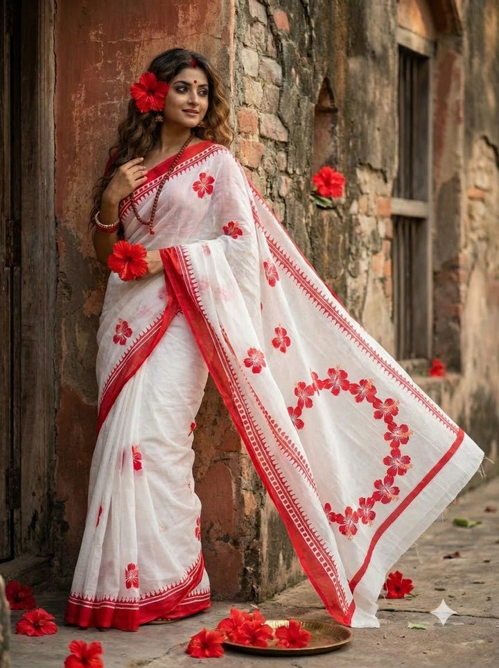 Debi Aradhana Mul Cotton Saree with Print Work