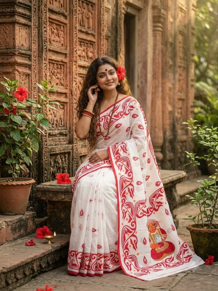 Ganesh Avahan Mul Cotton Saree with Print Work