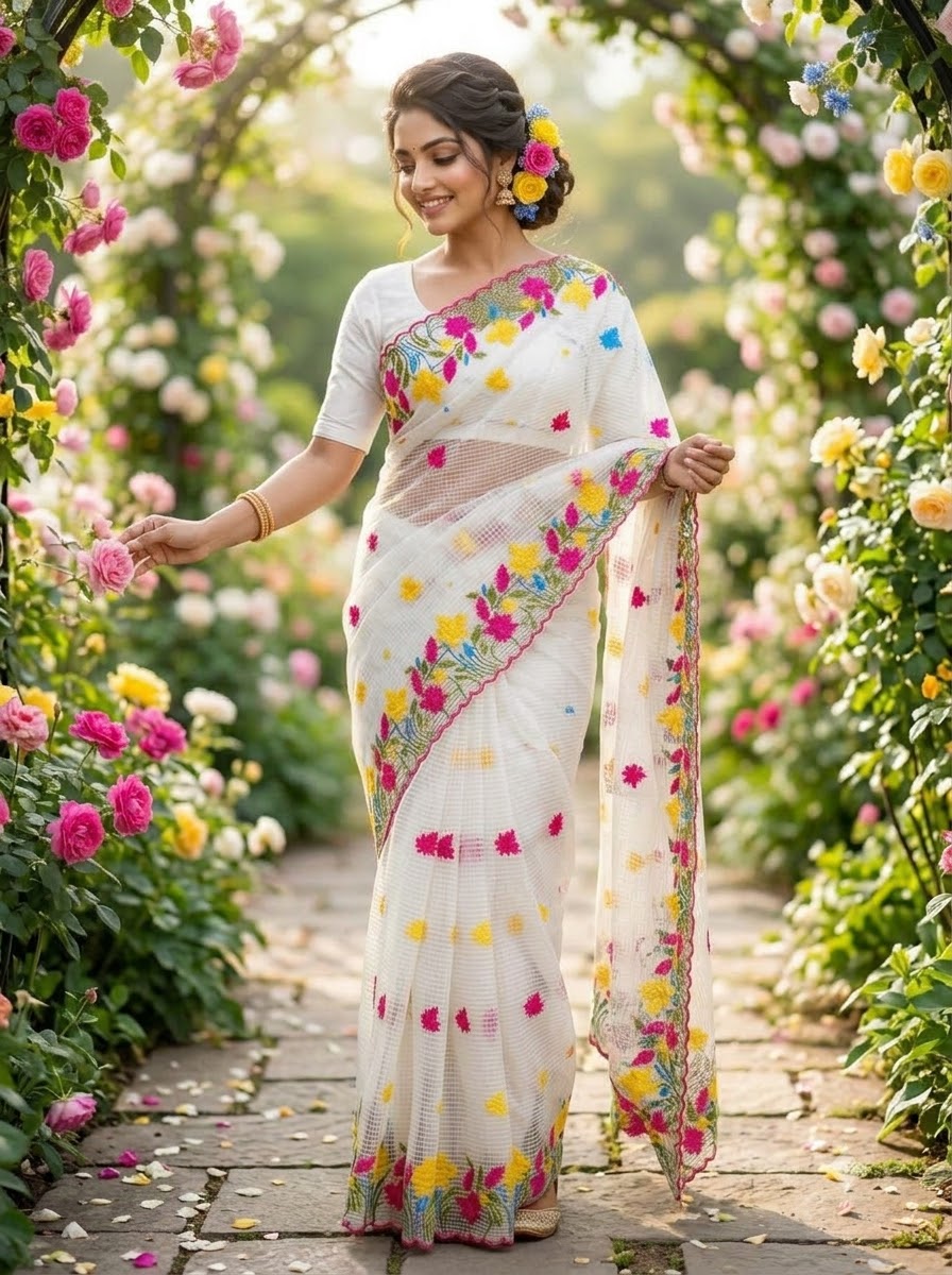 Parijat  Kota Saree With Embroidery Work