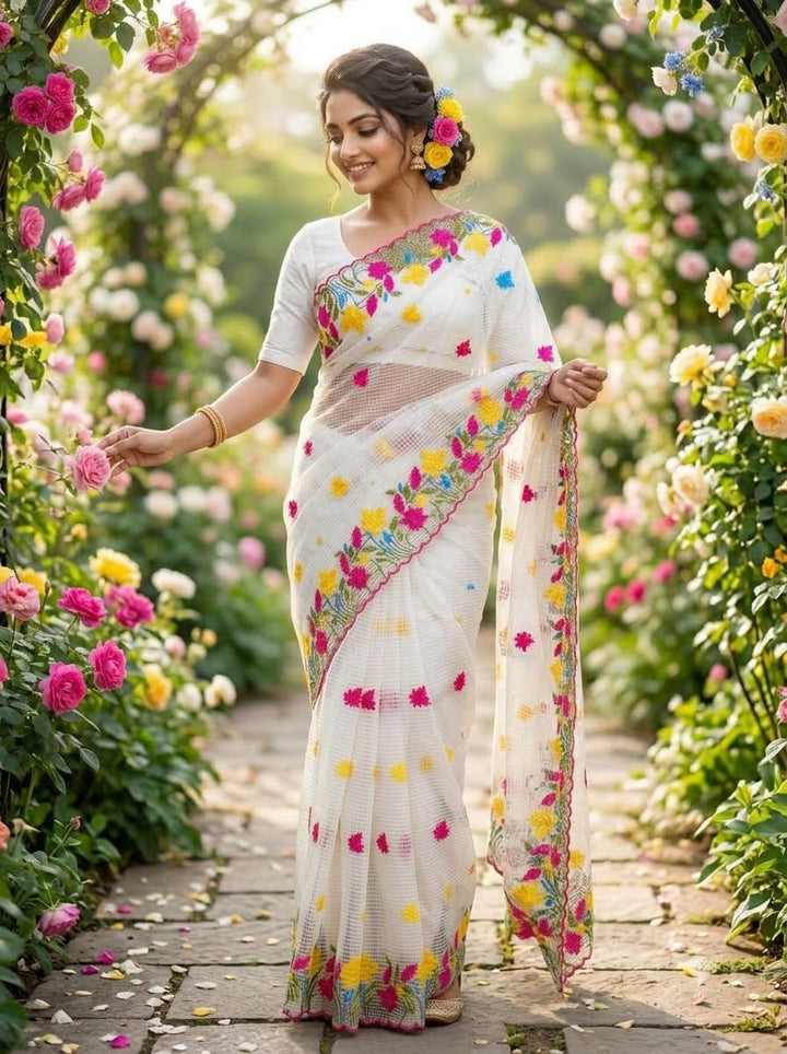 Parijat  Kota Saree With Embroidery Work