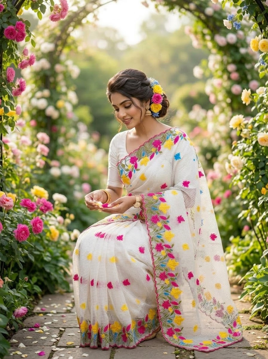 Parijat  Kota Saree With Embroidery Work