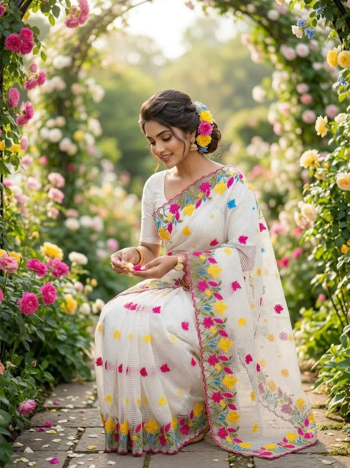 Parijat  Kota Saree With Embroidery Work