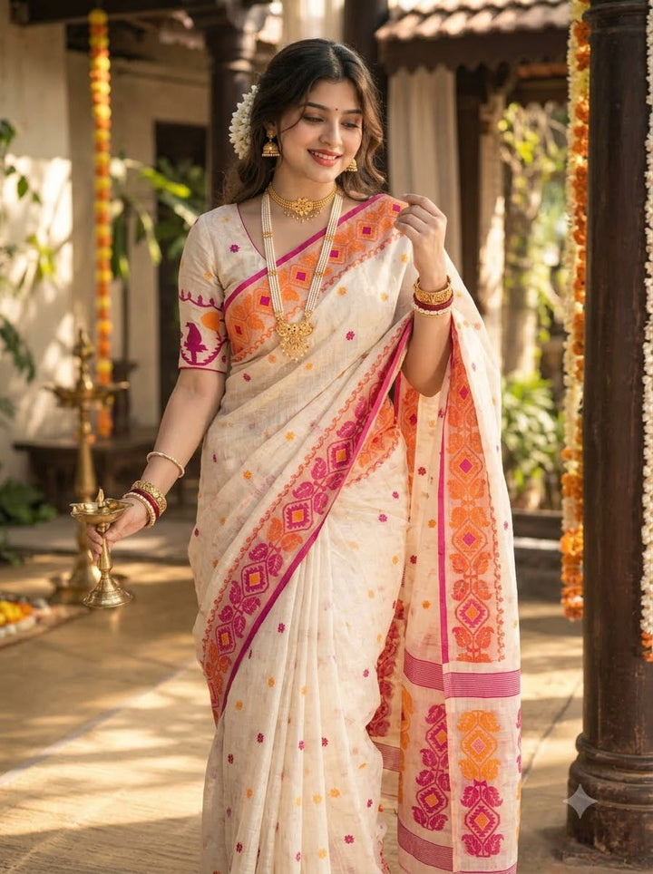 Rajmohini Exclusive Semi Tassar Jamdani Saree