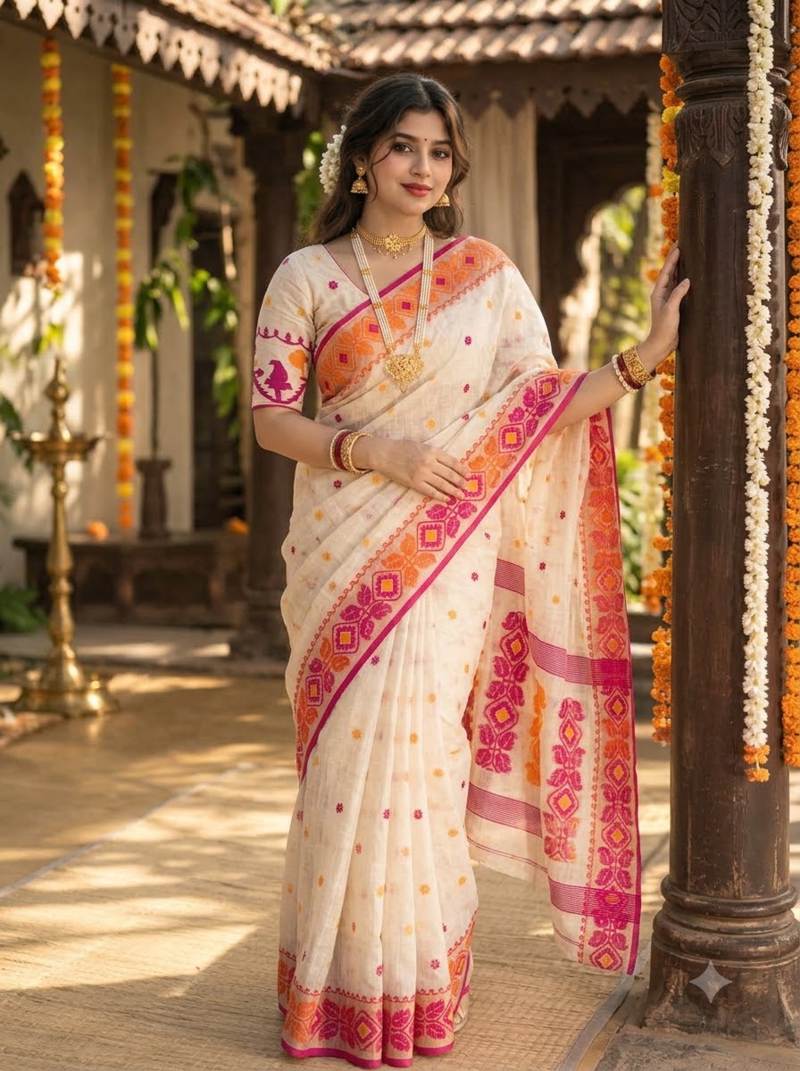 Rajmohini Exclusive Semi Tassar Jamdani Saree