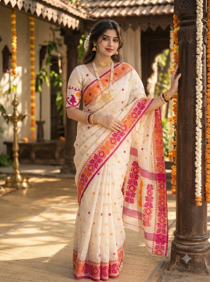 Rajmohini Exclusive Semi Tassar Jamdani Saree