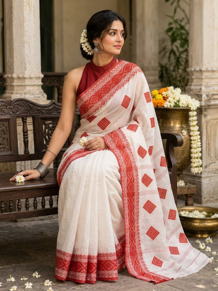 Ashtami Tangail Tant Cotton Saree (Barfi Design)