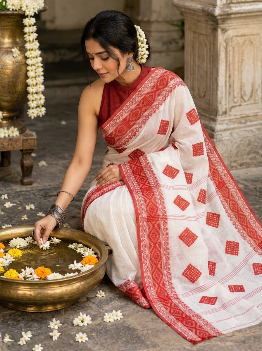 Ashtami Tangail Tant Cotton Saree (Barfi Design)