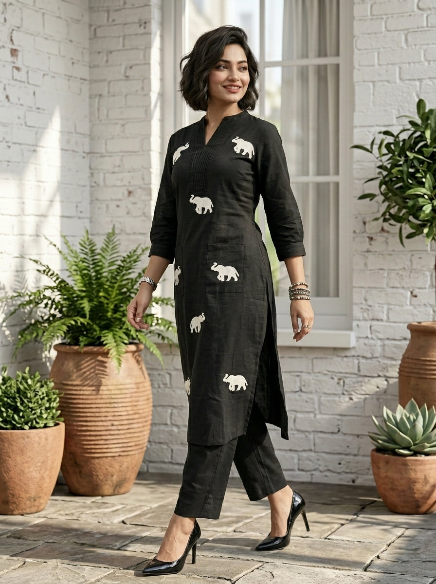 Elephant Design Cotton Kurti Set