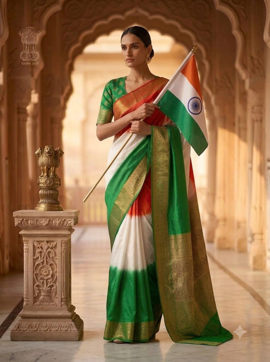 Swarna Tiranga Banarasi Warm Soft Silk Saree