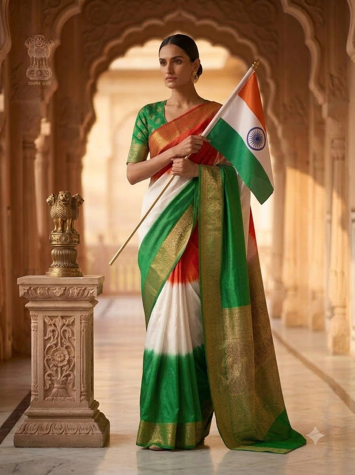 Swarna Tiranga Banarasi Warm Soft Silk Saree
