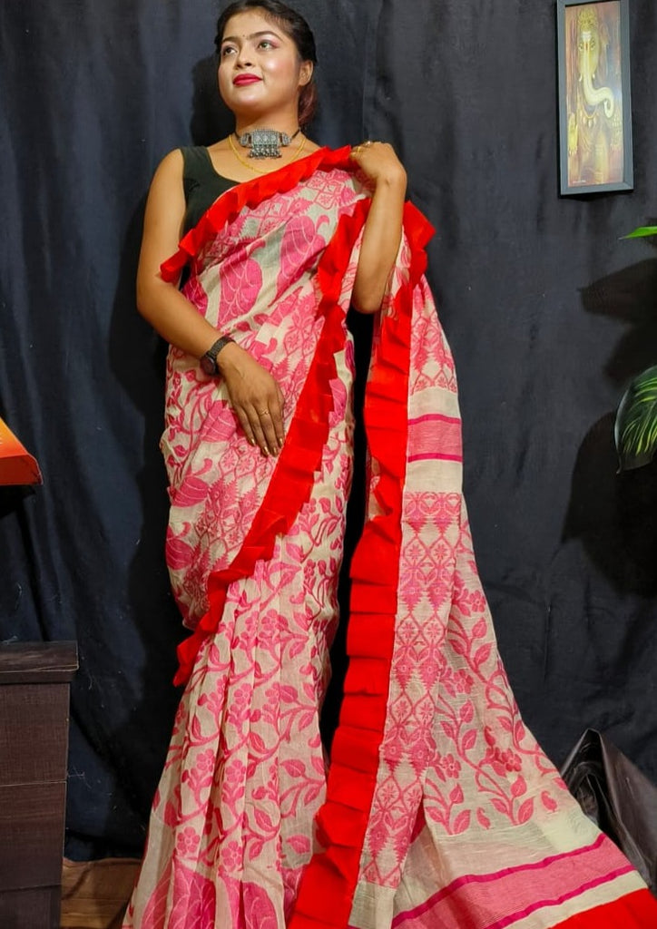 Traditional Ruffle Bengal Jamdani saree