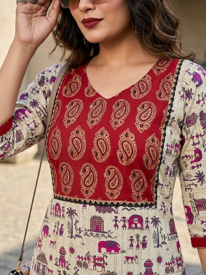 The Warli Whimsy Pure Cotton Kurti