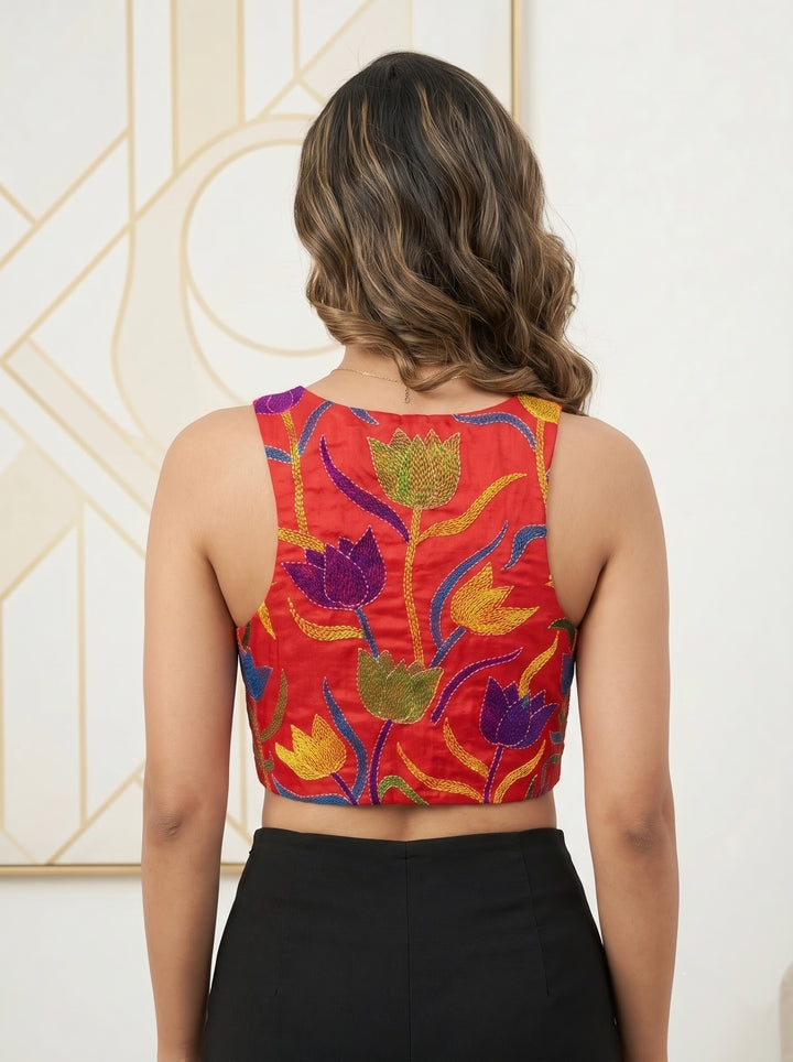 Miss Kantha Energy – Multicolor Kantha Stitch Halter Neck Blouse