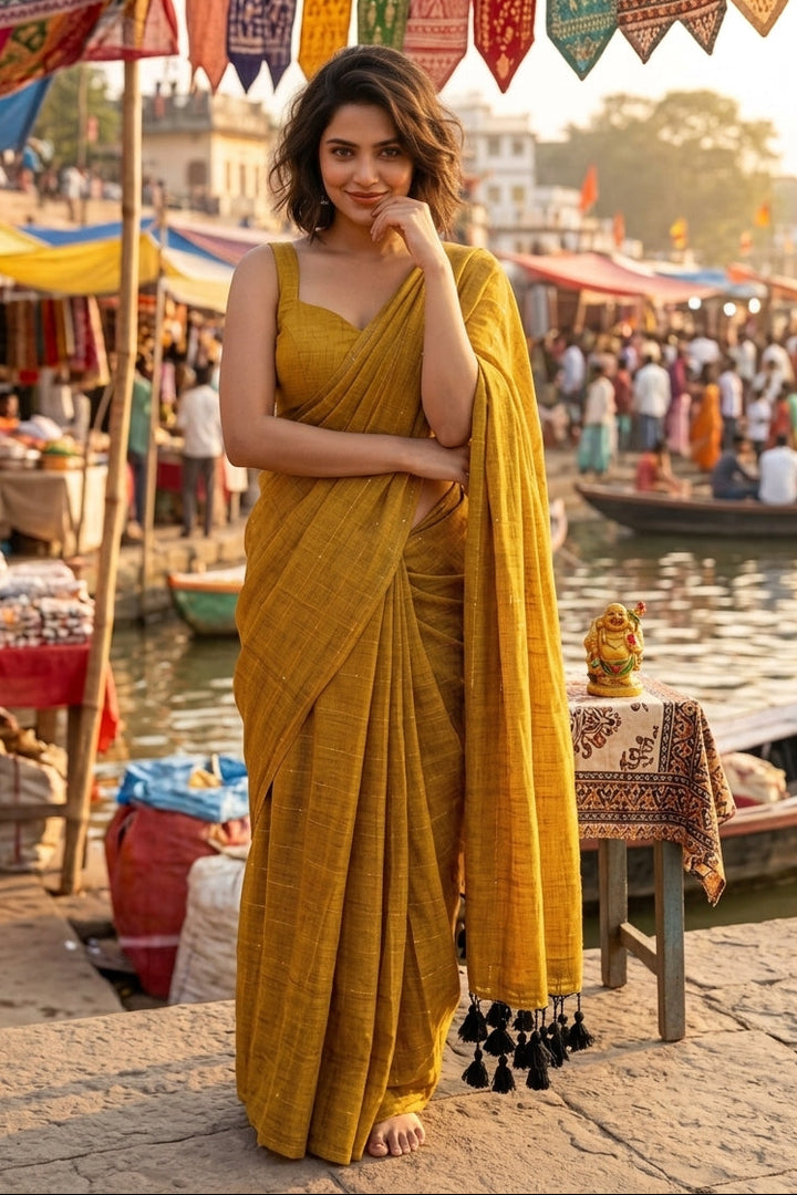 Kumkum Kavya  Khadi Cotton Sequence Saree