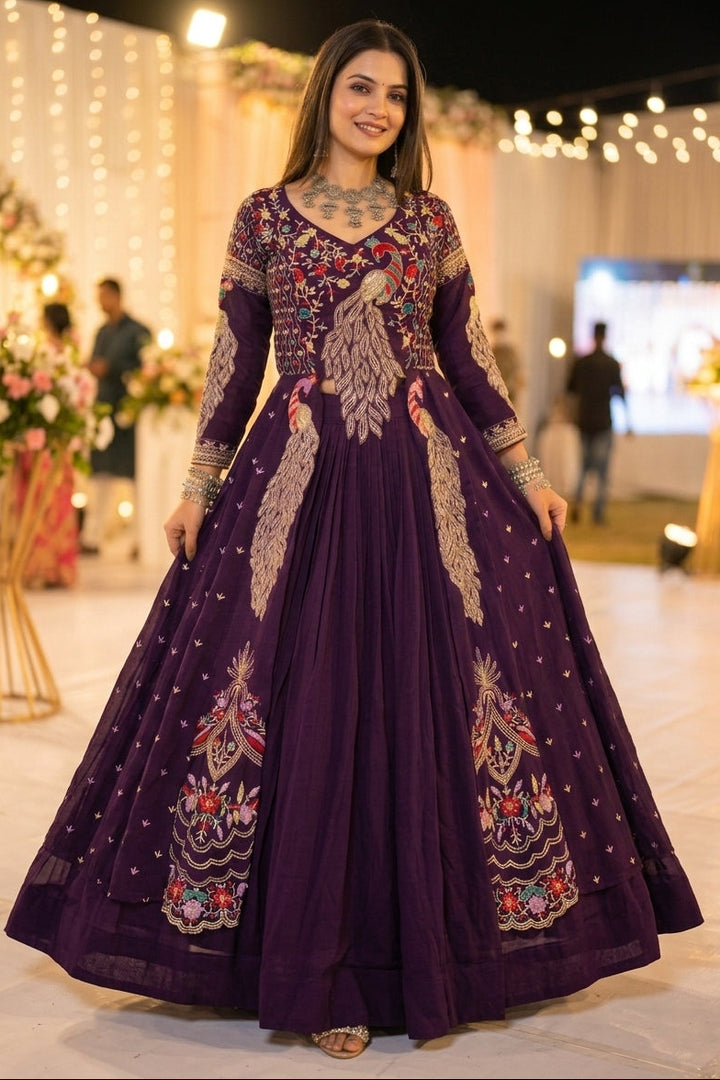 Purple Peacock Dream Vichitra Silk Lehenga