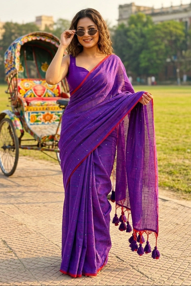 Kumkum Kavya  Khadi Cotton Sequence Saree