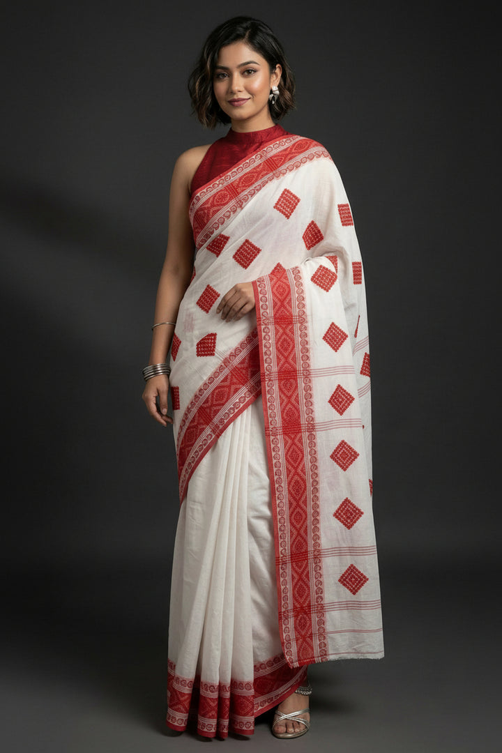 Ashtami Tangail Tant Cotton Saree (Barfi Design)